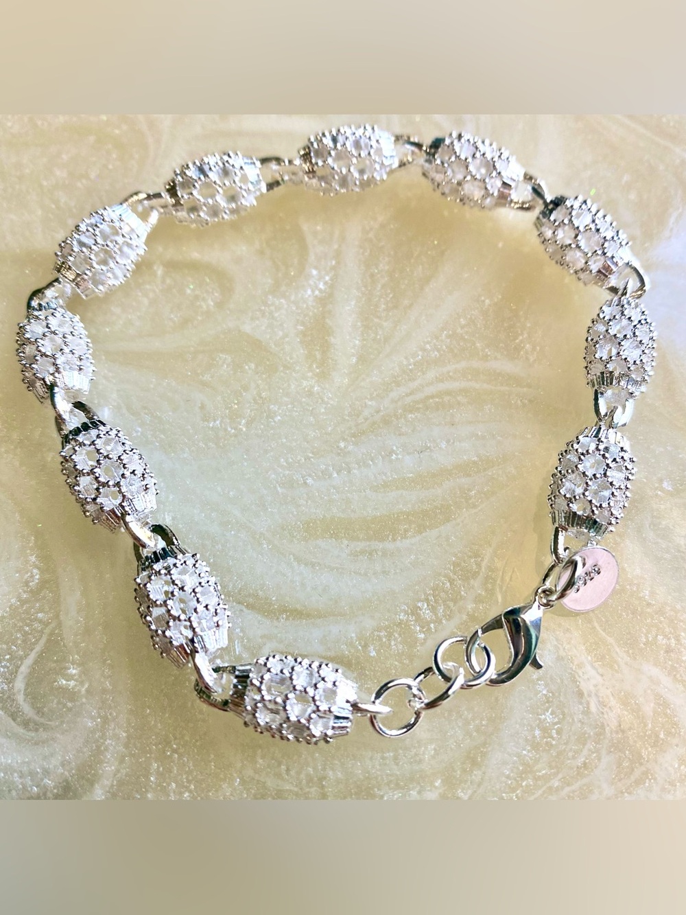 Silver Pavé Bead Link Bracelet - Silver